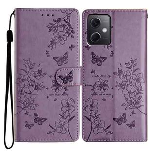 For Redmi Note 12 5G Global Butterflies and Flowers Leather Phone Case(Purple)