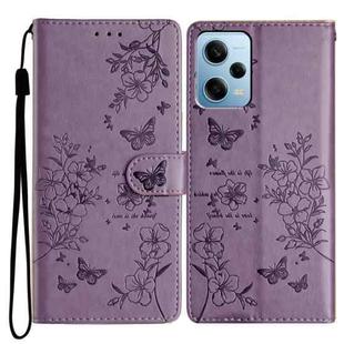 For Redmi Note 12 Pro 5G Global Butterflies and Flowers Leather Phone Case(Purple)