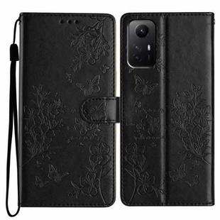 For Redmi Note 12S Butterflies and Flowers Leather Phone Case(Black)