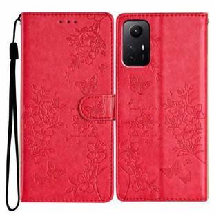 For Redmi Note 12S Butterflies and Flowers Leather Phone Case(Red)