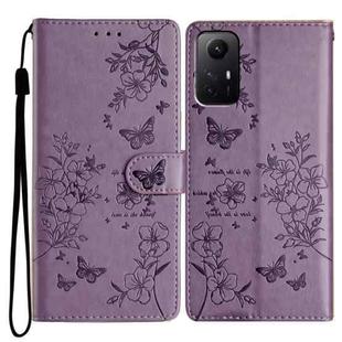 For Redmi Note 12S Butterflies and Flowers Leather Phone Case(Purple)