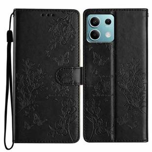 For Redmi Note 13 5G Butterflies and Flowers Leather Phone Case(Black)