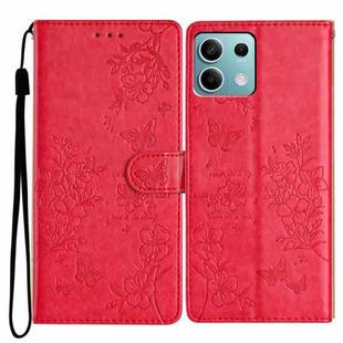 For Redmi Note 13 5G Butterflies and Flowers Leather Phone Case(Red)