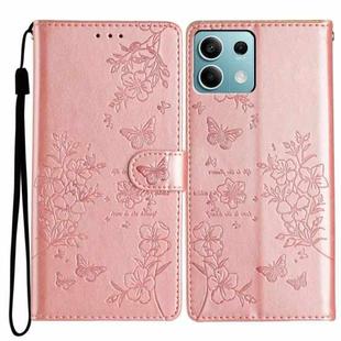 For Redmi Note 13 5G Butterflies and Flowers Leather Phone Case(Rose Gold)