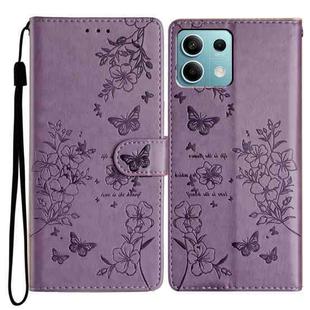 For Redmi Note 13 5G Butterflies and Flowers Leather Phone Case(Purple)