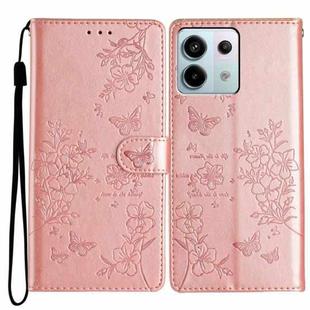 For Redmi Note 13 Pro 5G Butterflies and Flowers Leather Phone Case(Rose Gold)
