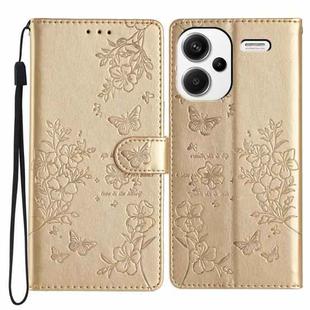 For Redmi Note 13 Pro+ Butterflies and Flowers Leather Phone Case(Gold)