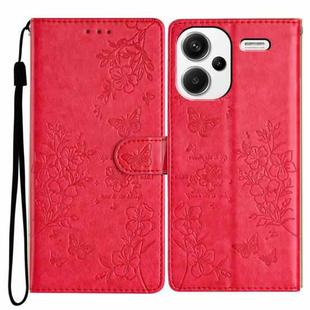 For Redmi Note 13 Pro+ Butterflies and Flowers Leather Phone Case(Red)