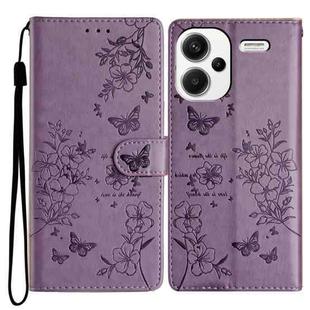 For Redmi Note 13 Pro+ Butterflies and Flowers Leather Phone Case(Purple)