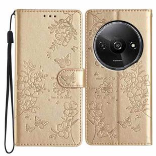 For Redmi A3 Butterflies and Flowers Leather Phone Case(Gold)