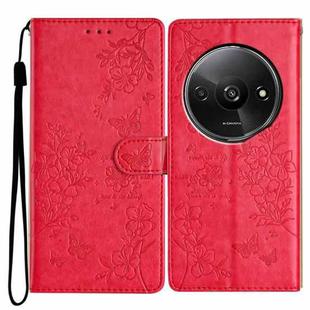 For Redmi A3 Butterflies and Flowers Leather Phone Case(Red)