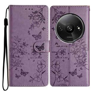 For Redmi A3 Butterflies and Flowers Leather Phone Case(Purple)