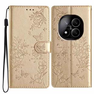 For Redmi Note 14 Pro+ 5G Butterflies and Flowers Leather Phone Case(Gold)