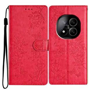 For Redmi Note 14 Pro+ 5G Butterflies and Flowers Leather Phone Case(Red)