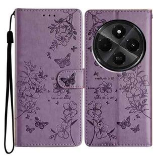 For Redmi A4 5G Butterflies and Flowers Leather Phone Case(Purple)