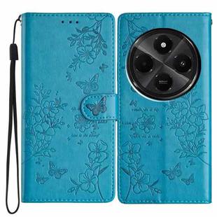 For Redmi A4 5G Butterflies and Flowers Leather Phone Case(Blue)