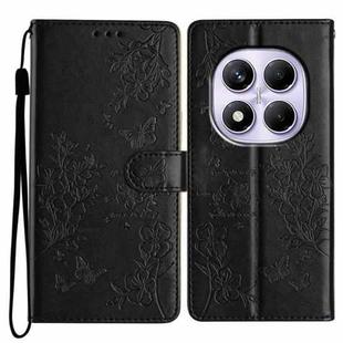 For Redmi Note 14 Pro 4G Butterflies and Flowers Leather Phone Case(Black)