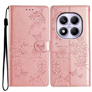 For Redmi Note 14 Pro 4G Butterflies and Flowers Leather Phone Case(Rose Gold)