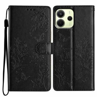 For Redmi Note 14 4G 164.84mm Butterflies and Flowers Leather Phone Case(Black)