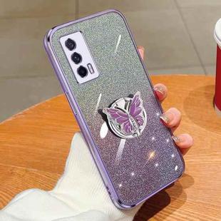 For vivo iQOO Neo5 Plated Gradient Glitter Butterfly Holder TPU Phone Case(Purple)