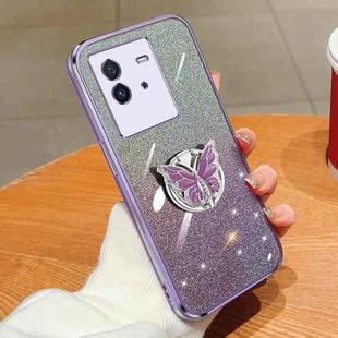 For vivo iQOO Neo6 Plated Gradient Glitter Butterfly Holder TPU Phone Case(Purple)