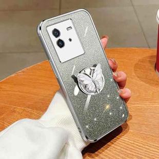 For vivo iQOO Neo6 Plated Gradient Glitter Butterfly Holder TPU Phone Case(Silver)