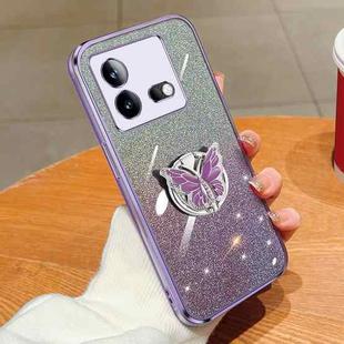 For vivo iQOO Neo8 Plated Gradient Glitter Butterfly Holder TPU Phone Case(Purple)