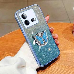 For vivo iQOO Neo8 Plated Gradient Glitter Butterfly Holder TPU Phone Case(Sierra Blue)