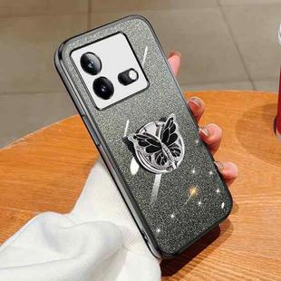 For vivo iQOO Neo8 Plated Gradient Glitter Butterfly Holder TPU Phone Case(Black)