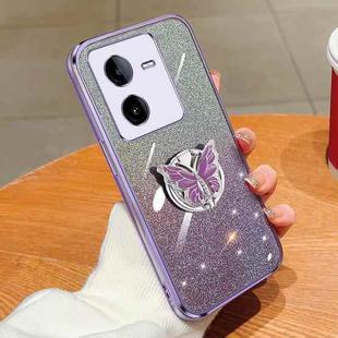 For vivo iQOO Neo Z8X Plated Gradient Glitter Butterfly Holder TPU Phone Case(Purple)