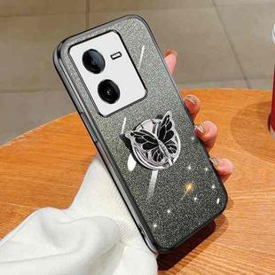 For vivo iQOO Neo Z8X Plated Gradient Glitter Butterfly Holder TPU Phone Case(Black)