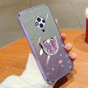 For vivo S5 Plated Gradient Glitter Butterfly Holder TPU Phone Case(Purple)