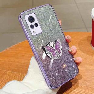 For vivo S9 Plated Gradient Glitter Butterfly Holder TPU Phone Case(Purple)