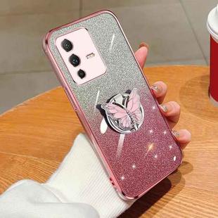 For vivo S12 Pro Plated Gradient Glitter Butterfly Holder TPU Phone Case(Pink)