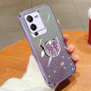 For vivo S15 Plated Gradient Glitter Butterfly Holder TPU Phone Case(Purple)