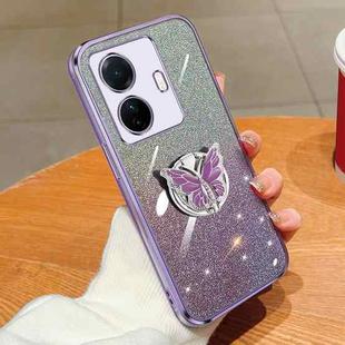 For vivo S15e / T1 Pro Plated Gradient Glitter Butterfly Holder TPU Phone Case(Purple)