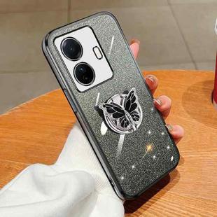 For vivo S15e / T1 Pro Plated Gradient Glitter Butterfly Holder TPU Phone Case(Black)