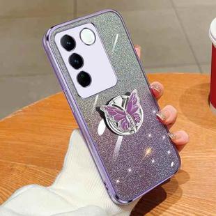 For vivo S16 / S16 Pro Plated Gradient Glitter Butterfly Holder TPU Phone Case(Purple)