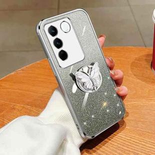 For vivo S16 / S16 Pro Plated Gradient Glitter Butterfly Holder TPU Phone Case(Silver)