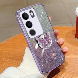 For vivo S17 / S17 Pro Plated Gradient Glitter Butterfly Holder TPU Phone Case(Purple)