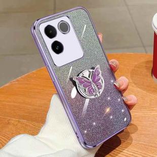 For vivo S17e Plated Gradient Glitter Butterfly Holder TPU Phone Case(Purple)