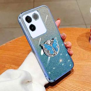 For vivo S17e Plated Gradient Glitter Butterfly Holder TPU Phone Case(Sierra Blue)