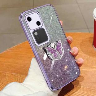For vivo S18 Plated Gradient Glitter Butterfly Holder TPU Phone Case(Purple)