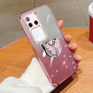 For vivo S18 Pro Plated Gradient Glitter Butterfly Holder TPU Phone Case(Pink)