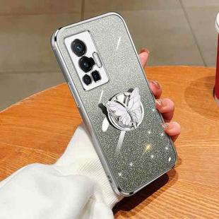 For vivo X70 Pro Plated Gradient Glitter Butterfly Holder TPU Phone Case(Silver)