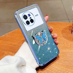 For vivo X80 Plated Gradient Glitter Butterfly Holder TPU Phone Case(Sierra Blue)