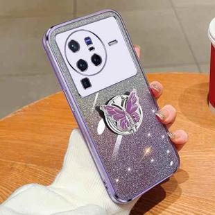 For vivo X80 Pro Plated Gradient Glitter Butterfly Holder TPU Phone Case(Purple)