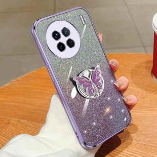 For vivo X90 Plated Gradient Glitter Butterfly Holder TPU Phone Case(Purple)