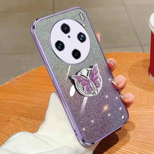 For vivo X100 Pro Plated Gradient Glitter Butterfly Holder TPU Phone Case(Purple)