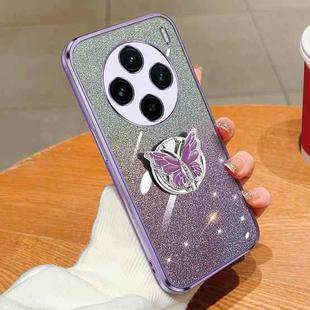 For vivo X100 Plated Gradient Glitter Butterfly Holder TPU Phone Case(Purple)